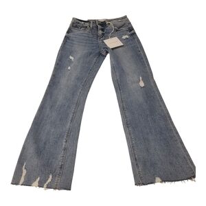 Wide Leg Distressed Blue Jeans